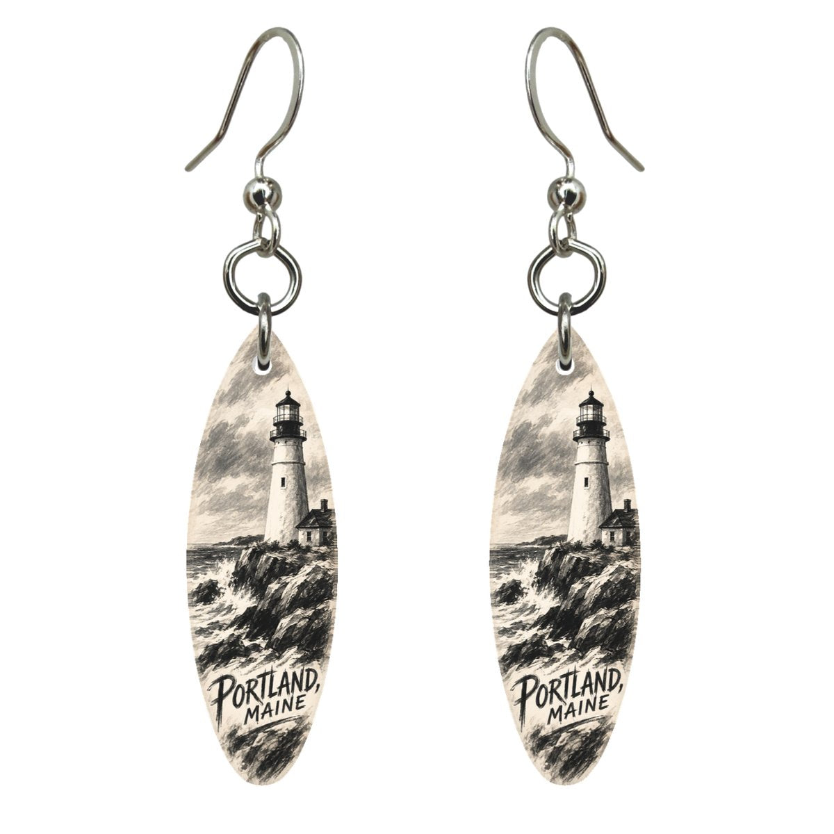 She's Choosing Portland, Maine Earrings | Charcoal Gesture | S935