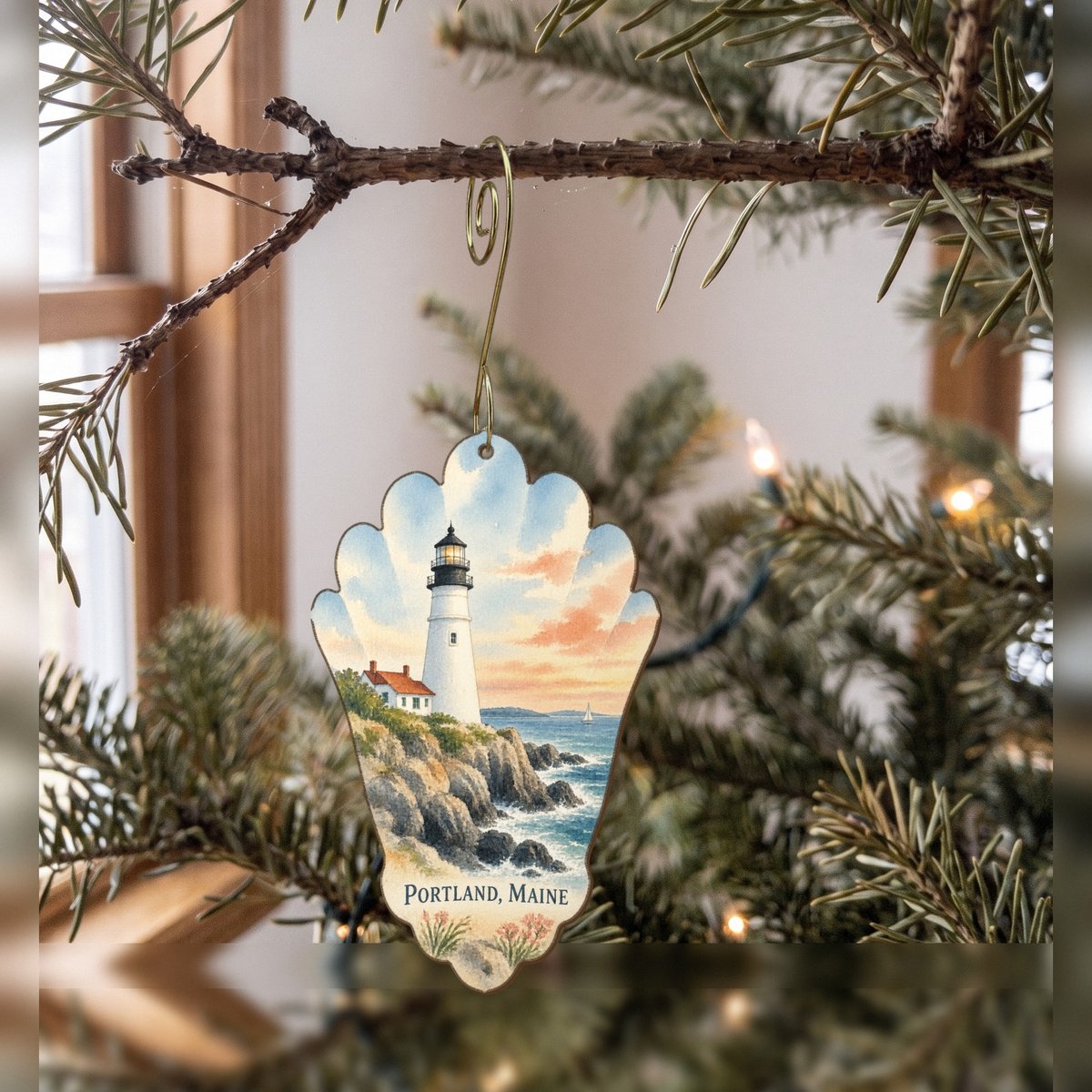 She's Choosing Portland, Maine Ornament | Restrained Watercolor | S936-O