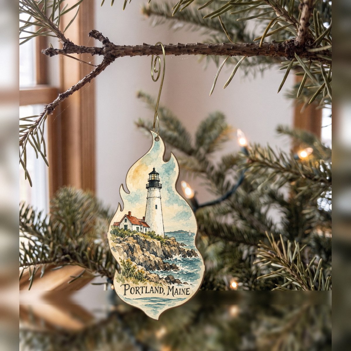 She's Choosing Portland, Maine Ornament | Pen and Watercolor Wash | S937-O