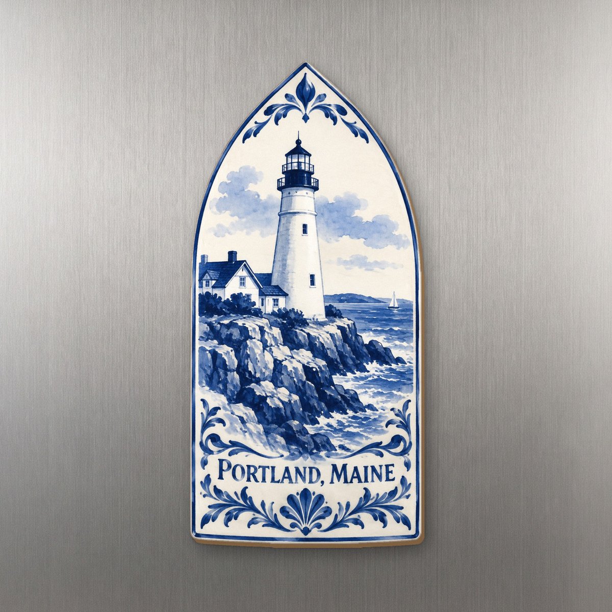 She's Choosing Portland, Maine Magnet | Blue-And-White Ceramic Illustration | S939-M