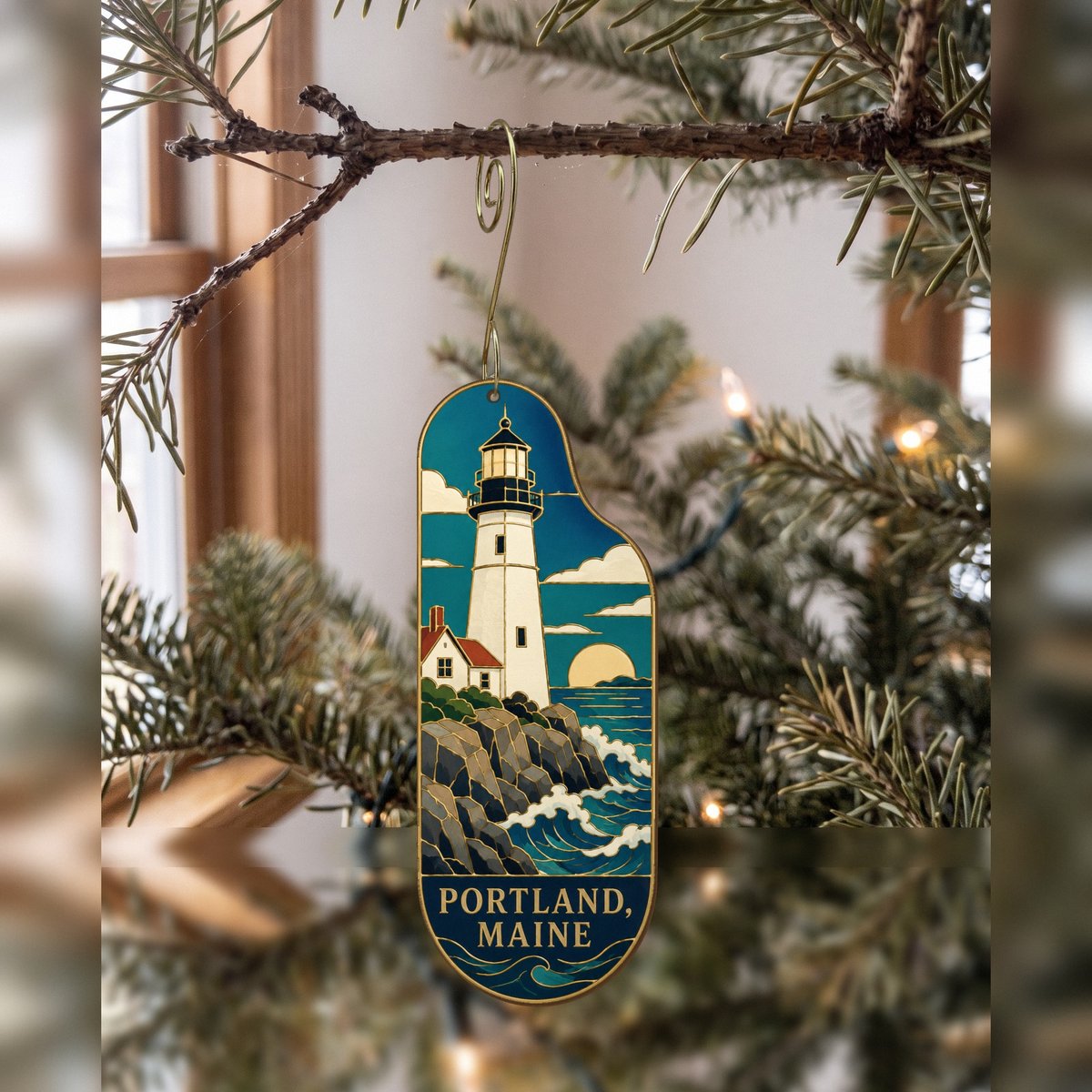 She's Choosing Portland, Maine Ornament | Cloisonné-Inspired Graphic | S940-O