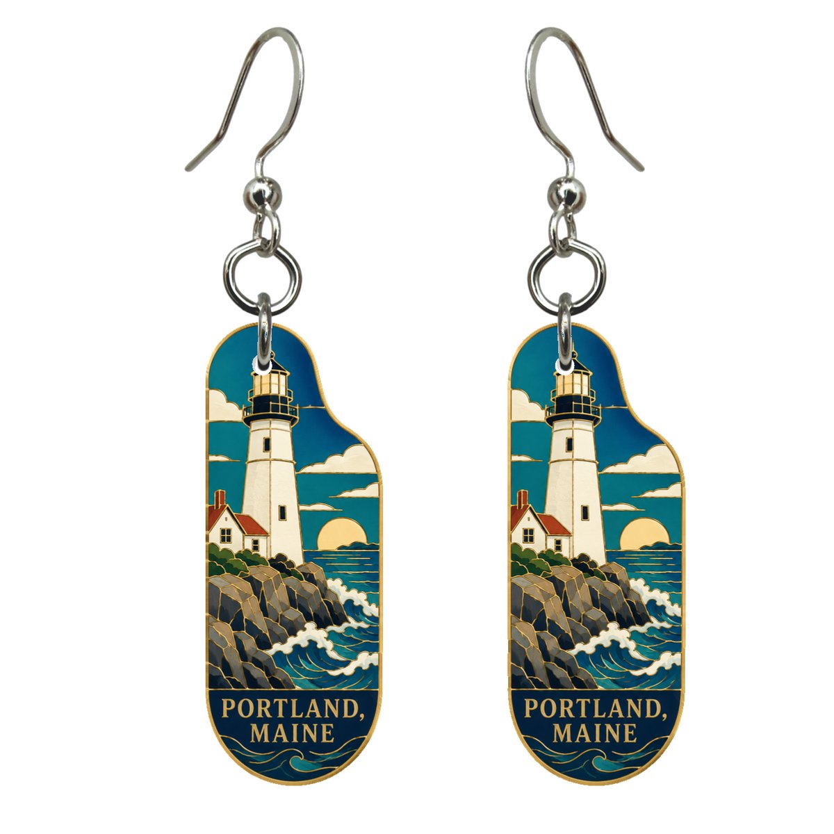She's Choosing Portland, Maine Earrings | Cloisonné-Inspired Graphic | S940