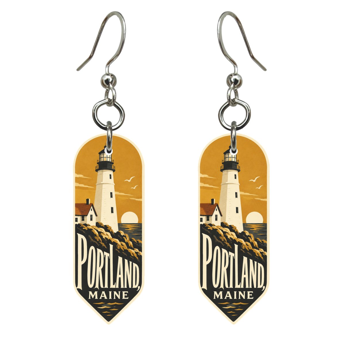 She's Choosing Portland, Maine Earrings | Typographic Illustration | S941