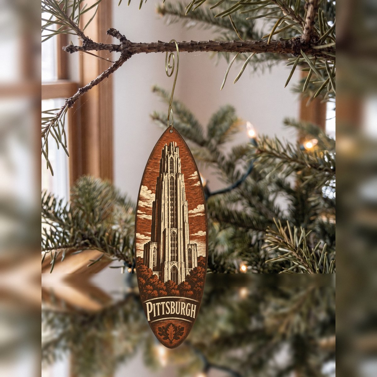 She's Choosing Pittsburgh Ornament | Woodcut | S948-O
