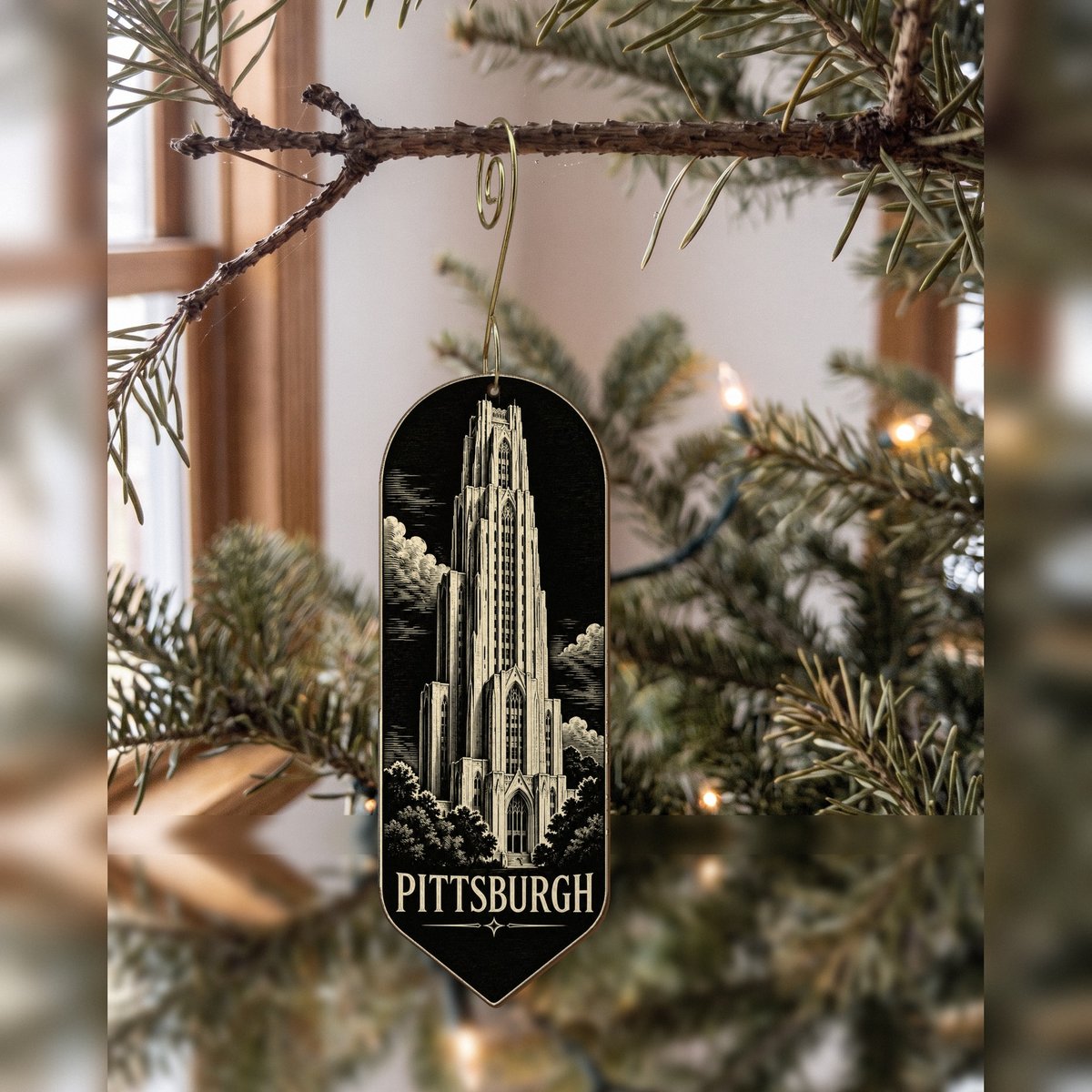 She's Choosing Pittsburgh Ornament | Scratchboard | S952-O