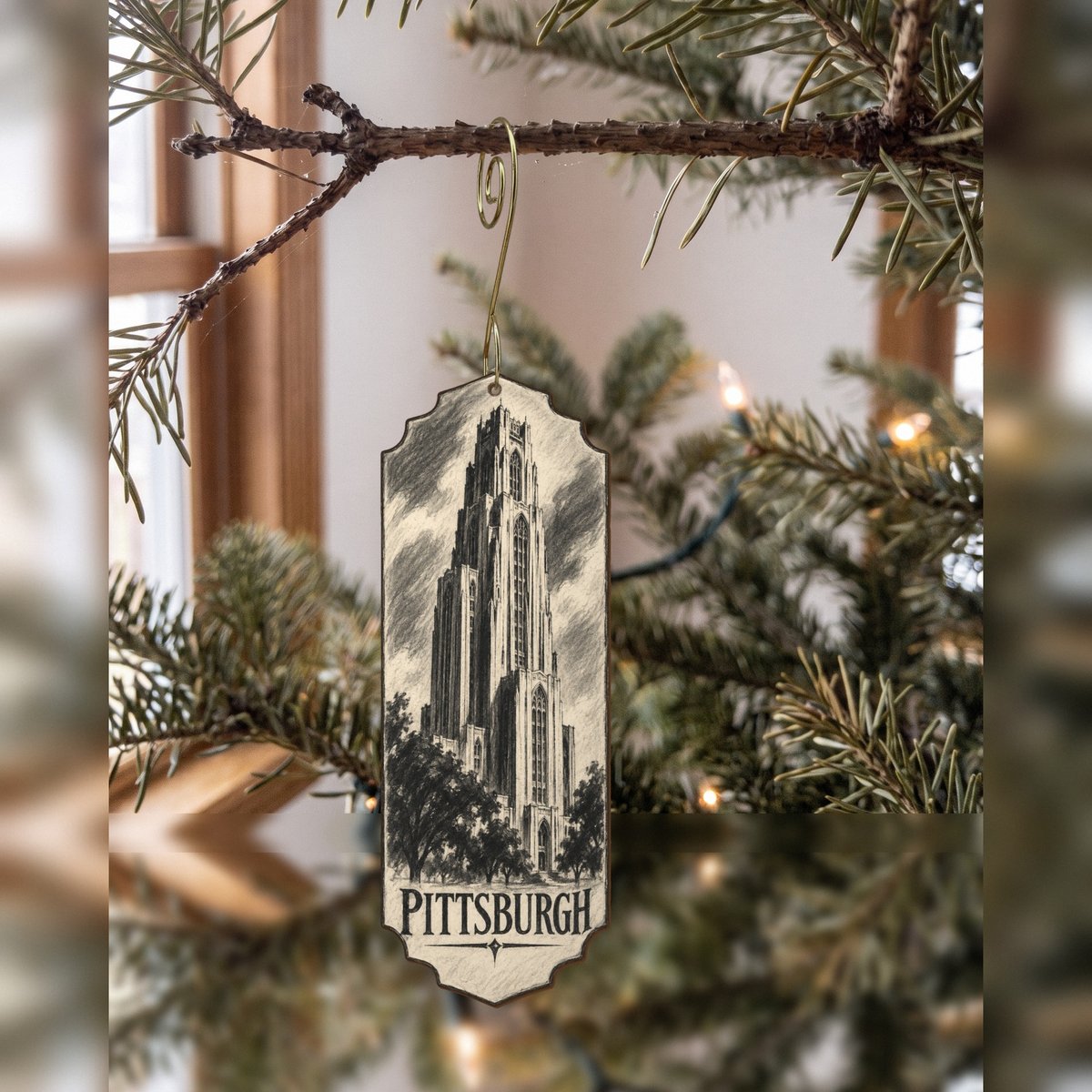 She's Choosing Pittsburgh Ornament | Charcoal Gesture | S953-O