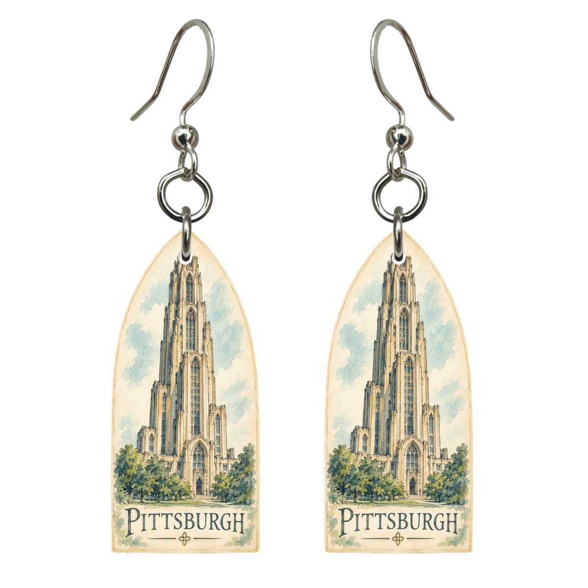 She's Choosing Pittsburgh Earrings | Pen and Watercolor Wash | S955