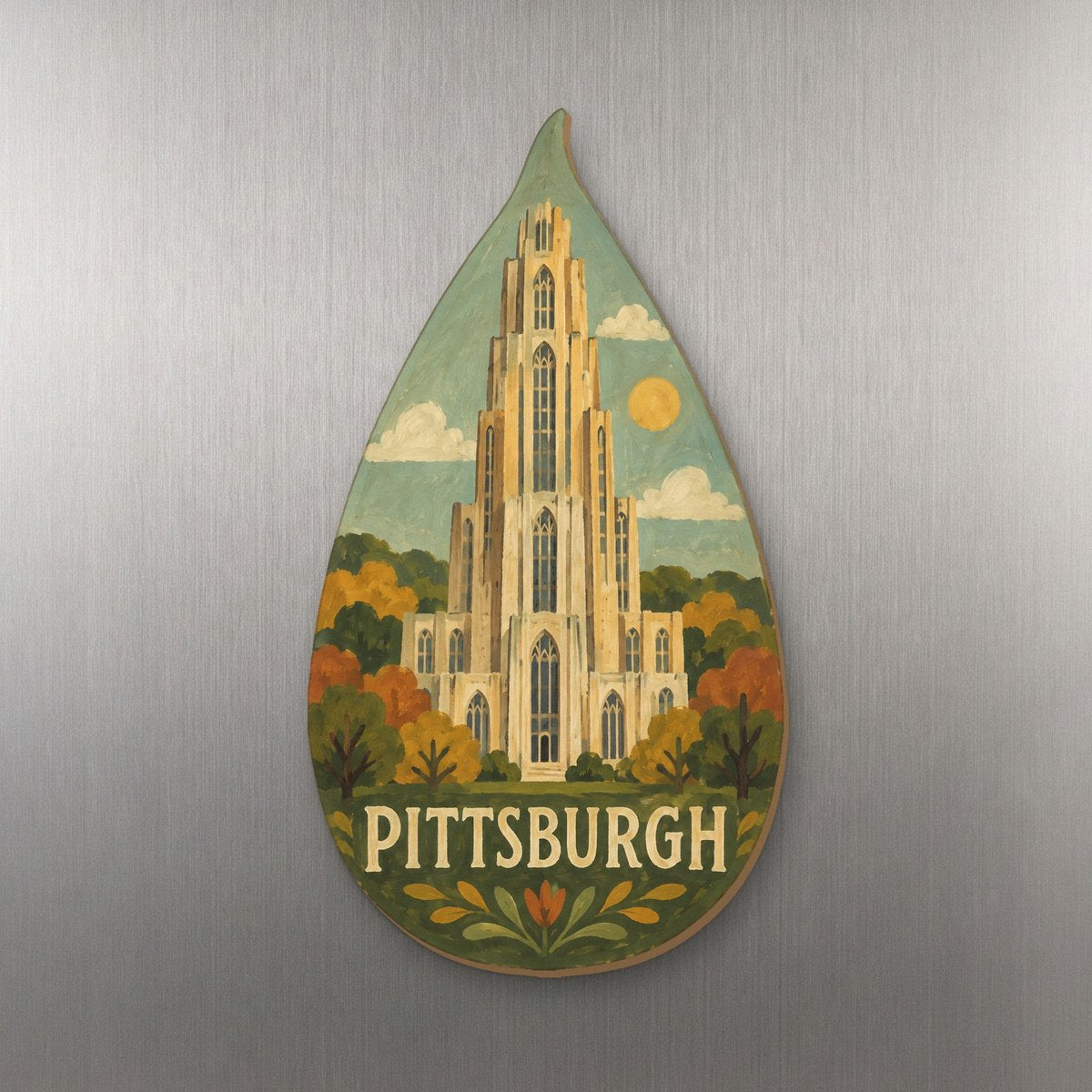 She's Choosing Pittsburgh Magnet | Naive Folk Painting | S956-M