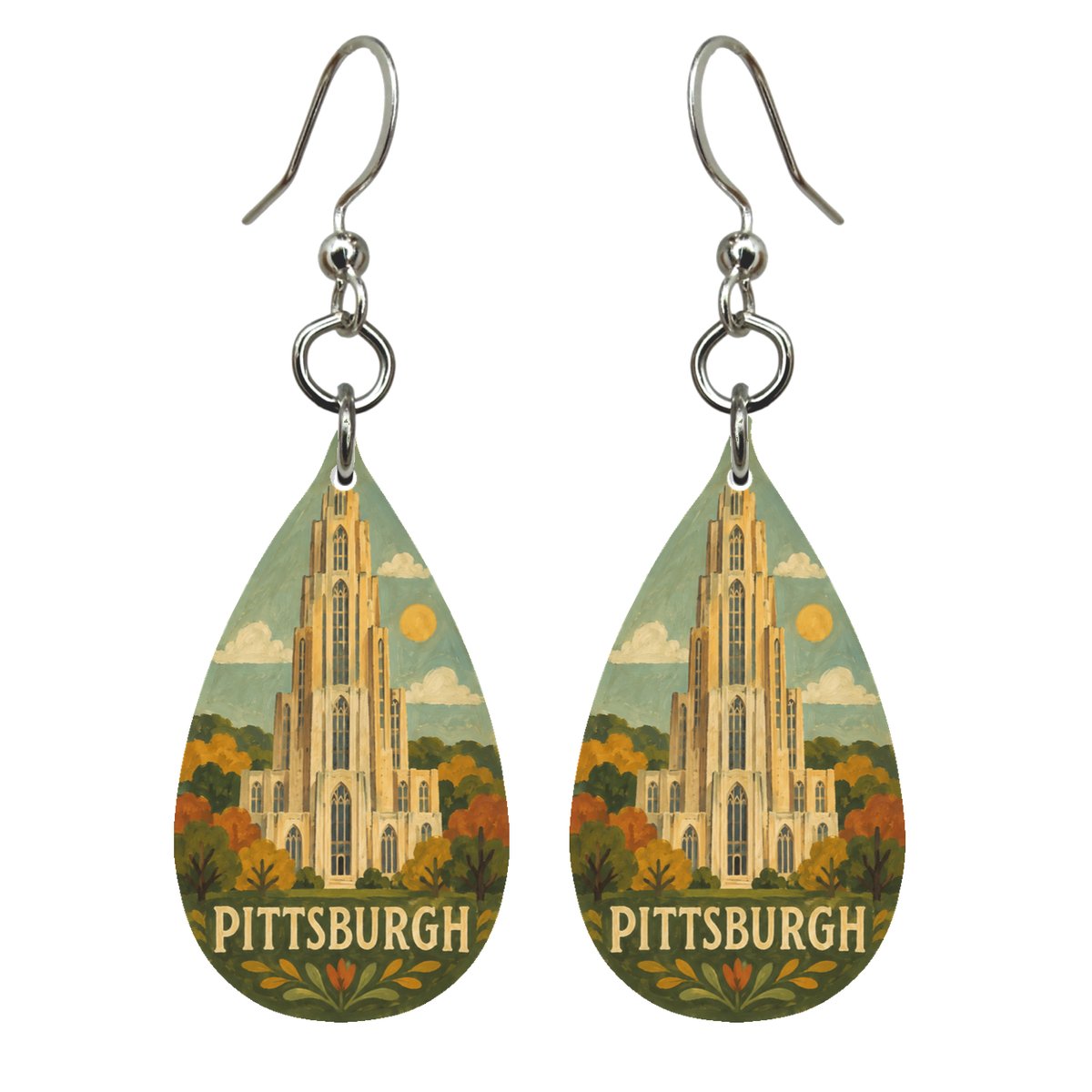 She's Choosing Pittsburgh Earrings | Naive Folk Painting | S956