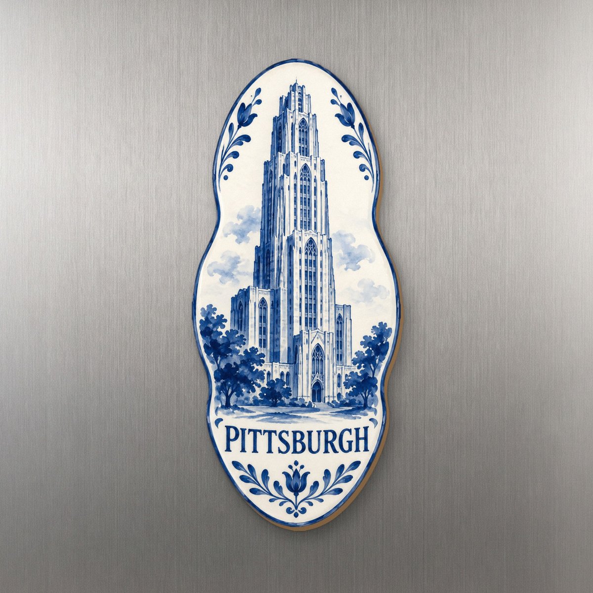 She's Choosing Pittsburgh Magnet | Blue-And-White Ceramic Illustration | S957-M