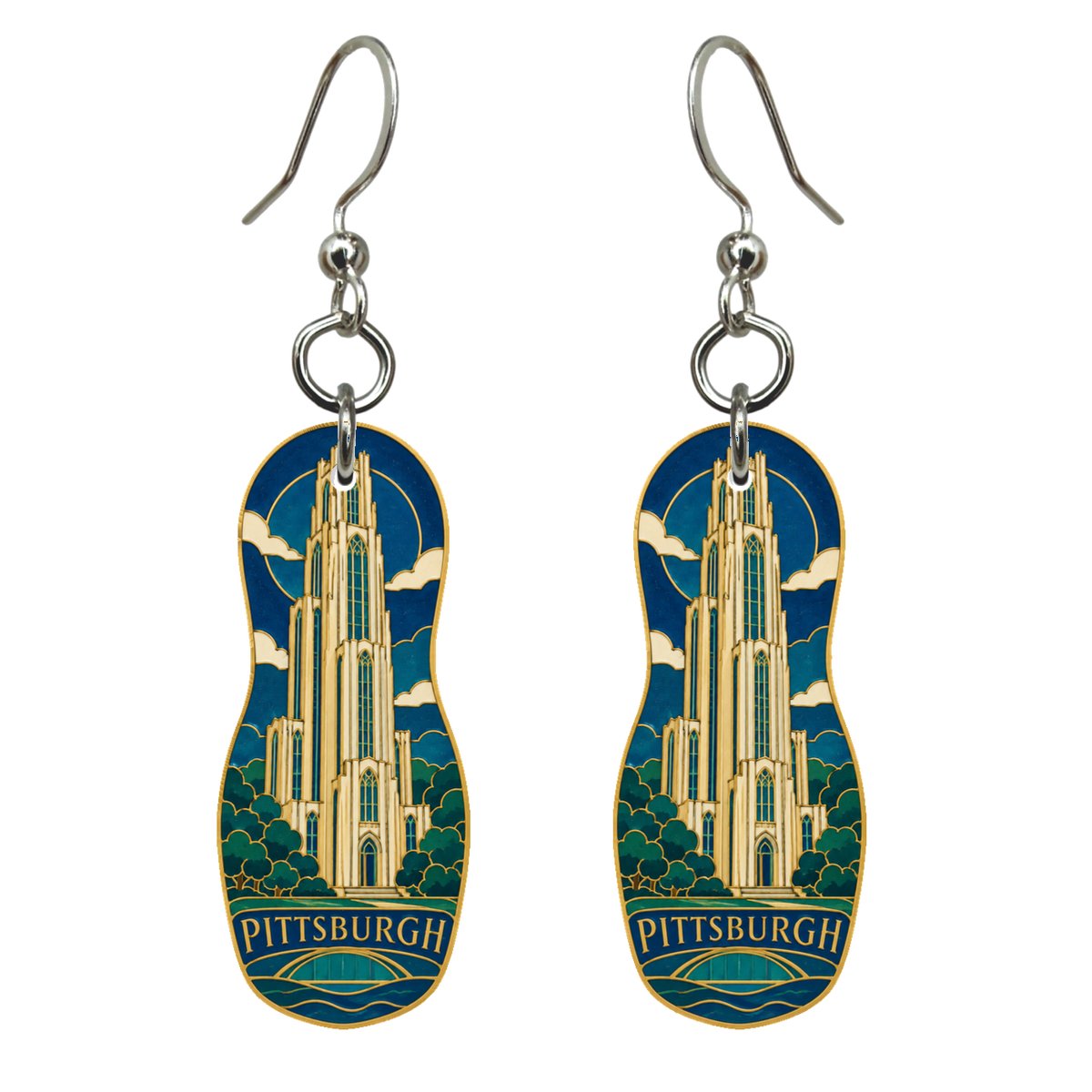 She's Choosing Pittsburgh Earrings | Cloisonné-Inspired Graphic | S958