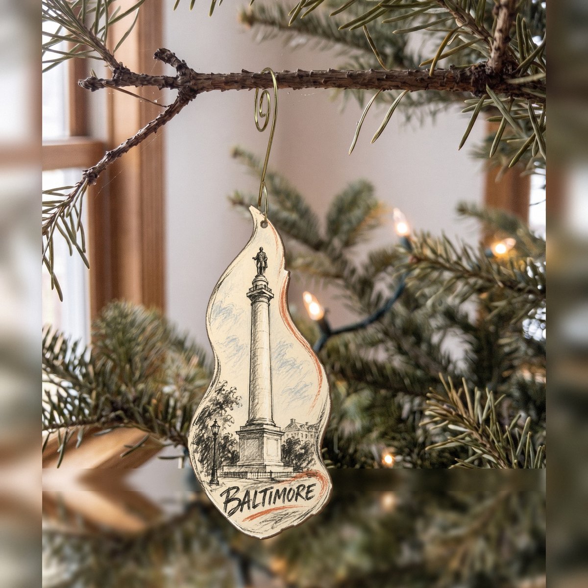 She's Choosing Baltimore Ornament | Loose Contour Sketch | S963-O