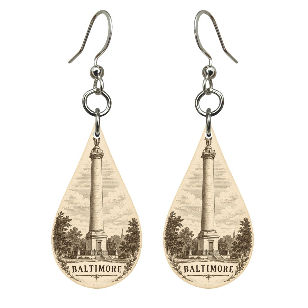 She's Choosing Baltimore Earrings | Etching-Inspired Linework | S968