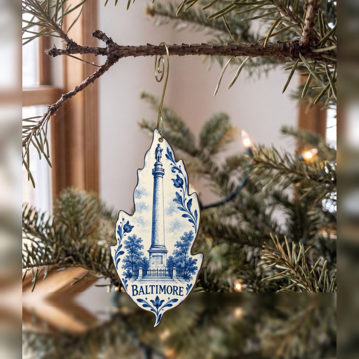She's Choosing Baltimore Ornament | Blue-And-White Ceramic Illustration | S975-O