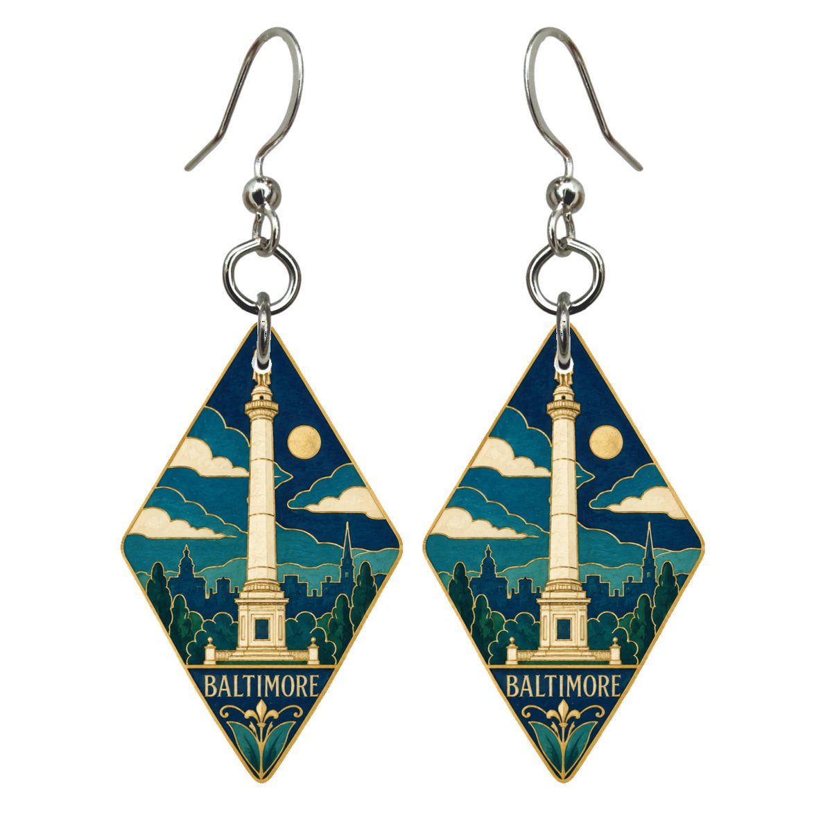 She's Choosing Baltimore Earrings | Cloisonné-Inspired Graphic | S976