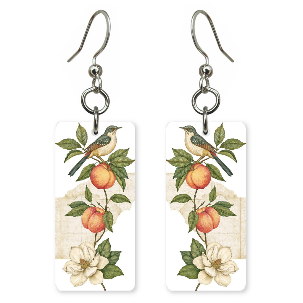 Peach Branch Bird — She's Choosing earrings, shown as a pair