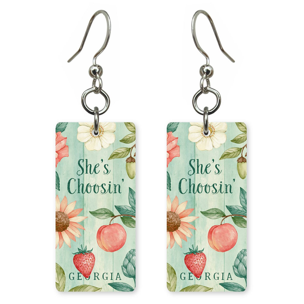Peach Floral Frame — She's Choosing earrings, shown as a pair