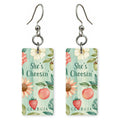 Peach Floral Frame — She's Choosing earrings, shown as a pair