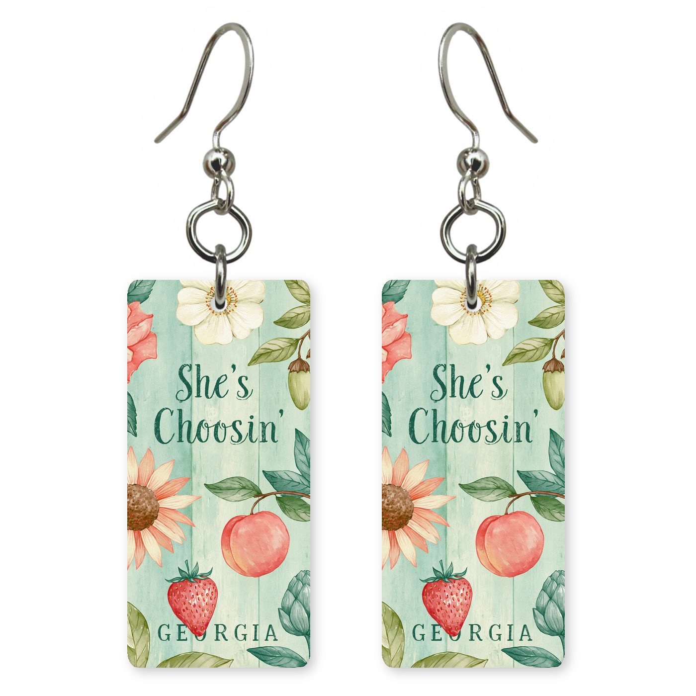 Peach Floral Frame — She's Choosing earrings, shown as a pair