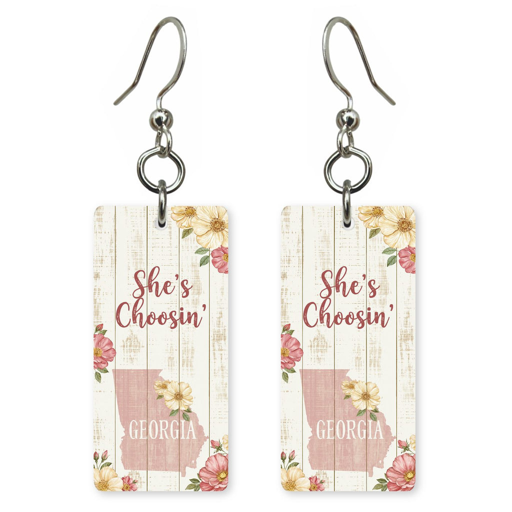 Pink Plank Floral — She's Choosing earrings, shown as a pair