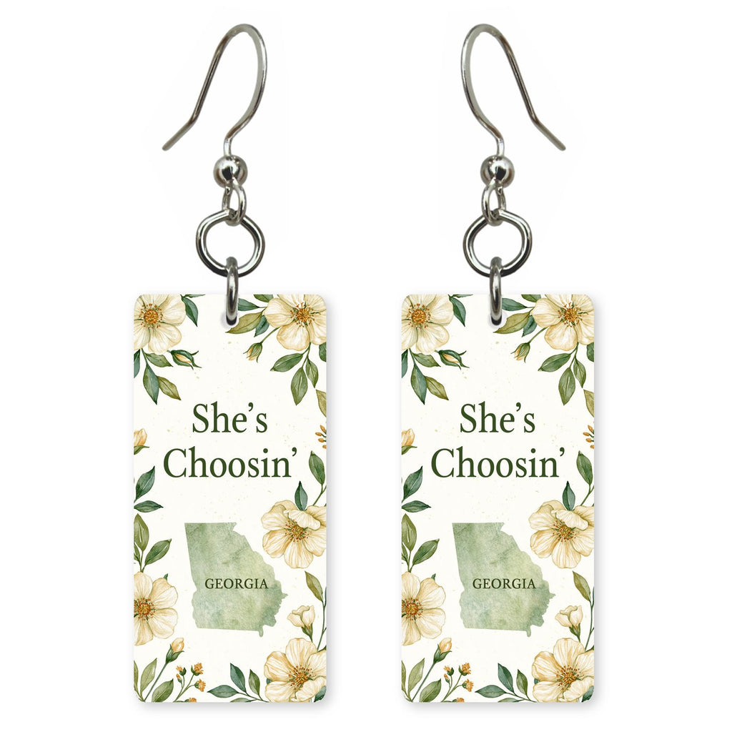 Green Watercolor Wreath — She's Choosing earrings, shown as a pair