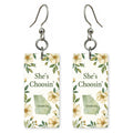 Green Watercolor Wreath — She's Choosing earrings, shown as a pair