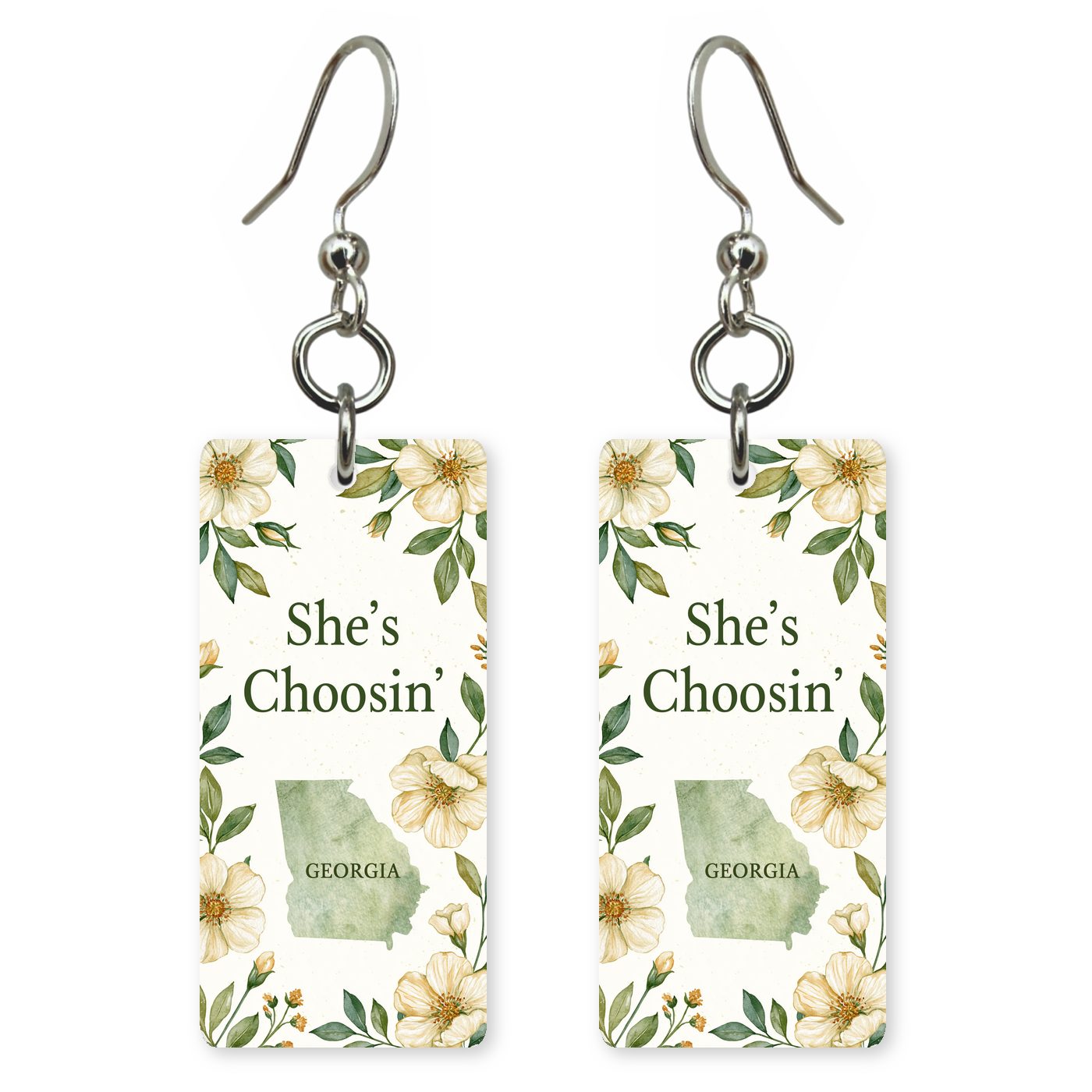 Green Watercolor Wreath — She's Choosing earrings, shown as a pair