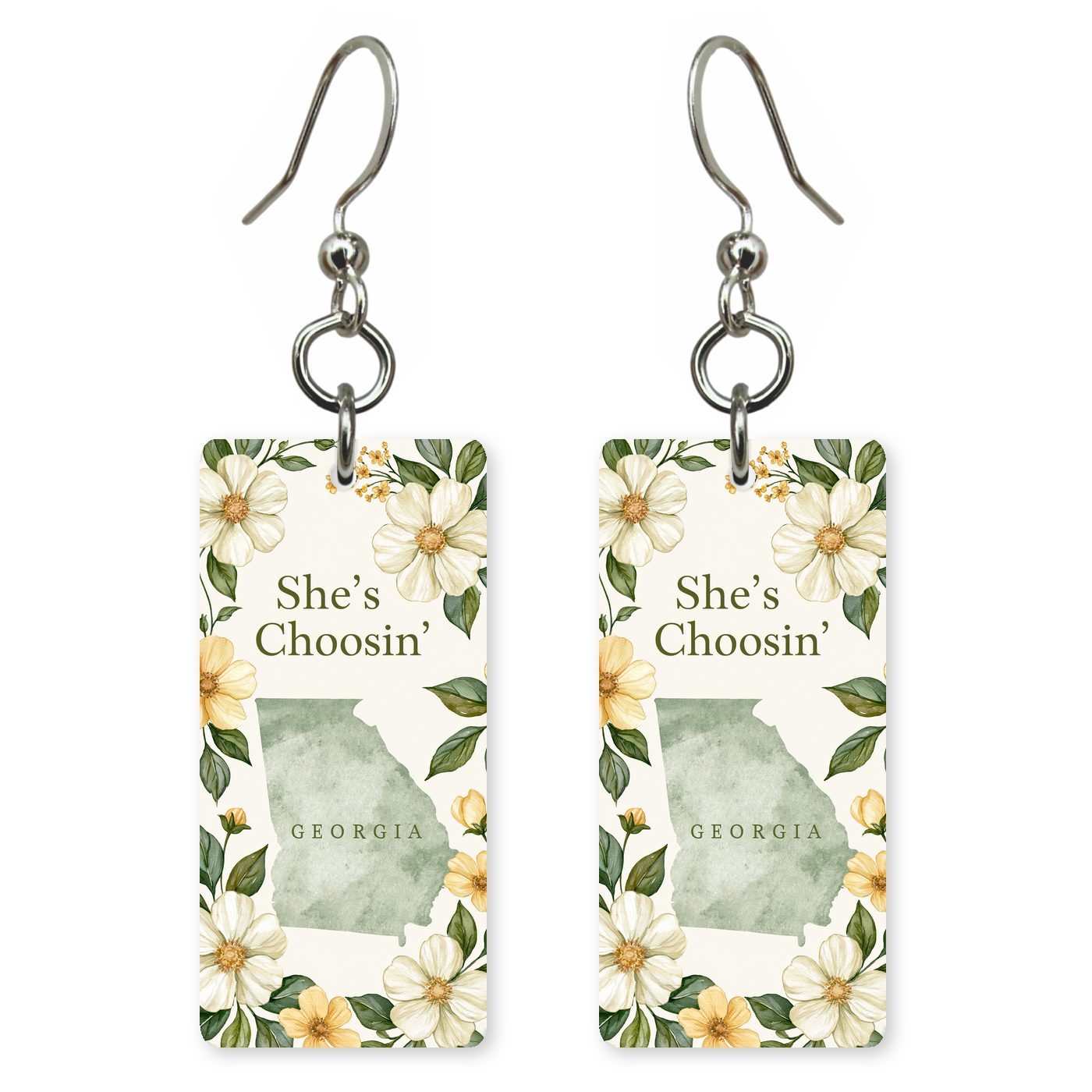Magnolia Frame — She's Choosing earrings, shown as a pair
