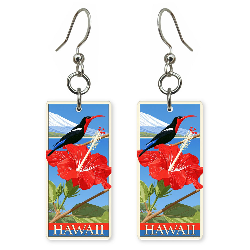 Hawaii red hibiscus earrings