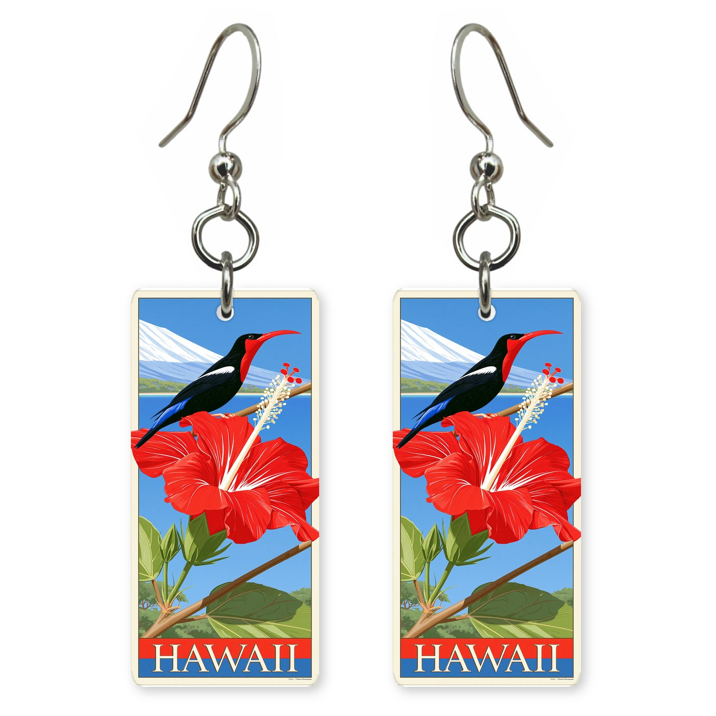 Hawaii red hibiscus earrings