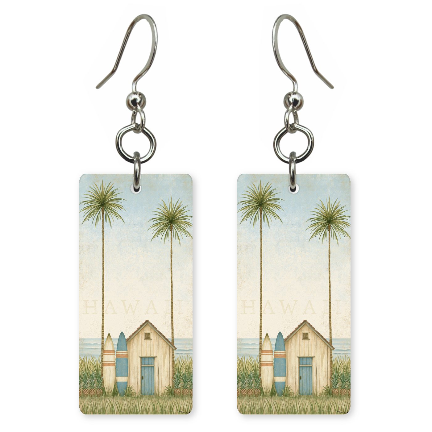 Surf Shack Palms — She's Choosing earrings, shown as a pair