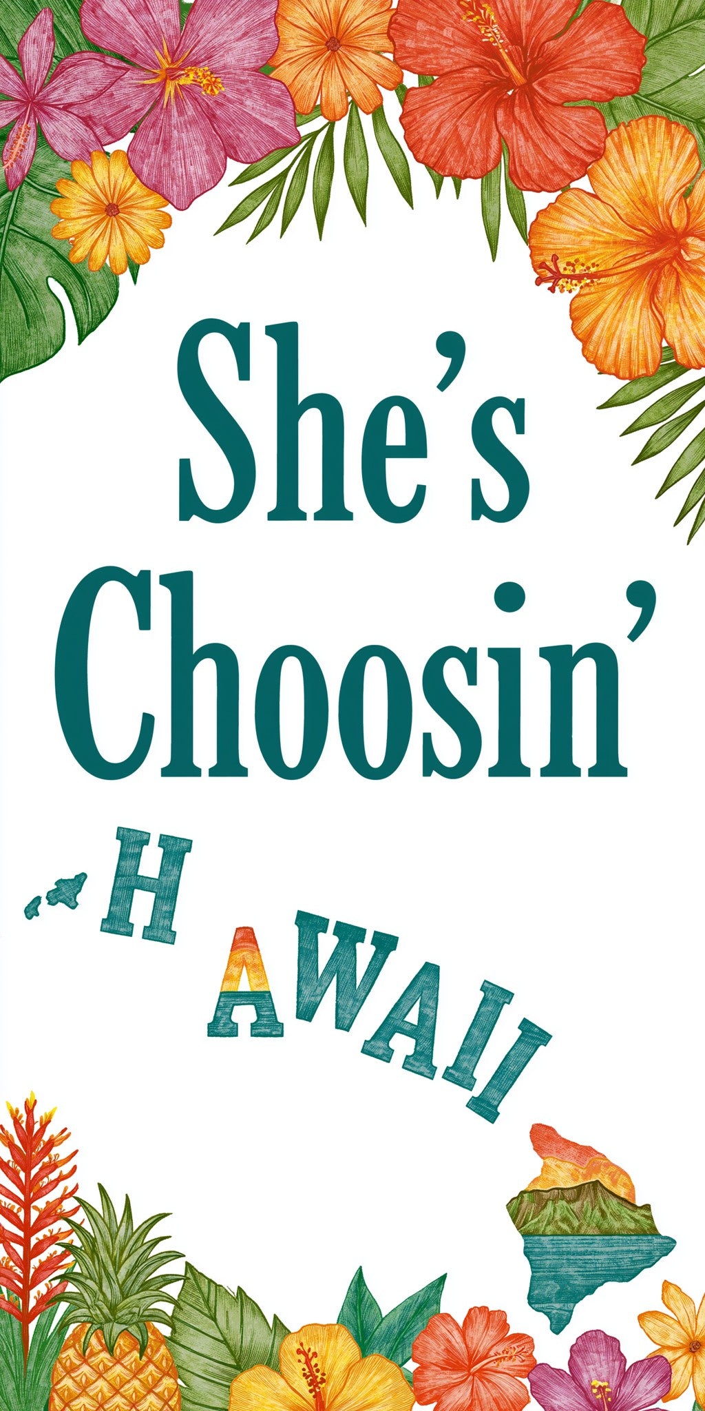 Hibiscus Islands Teal — full design art