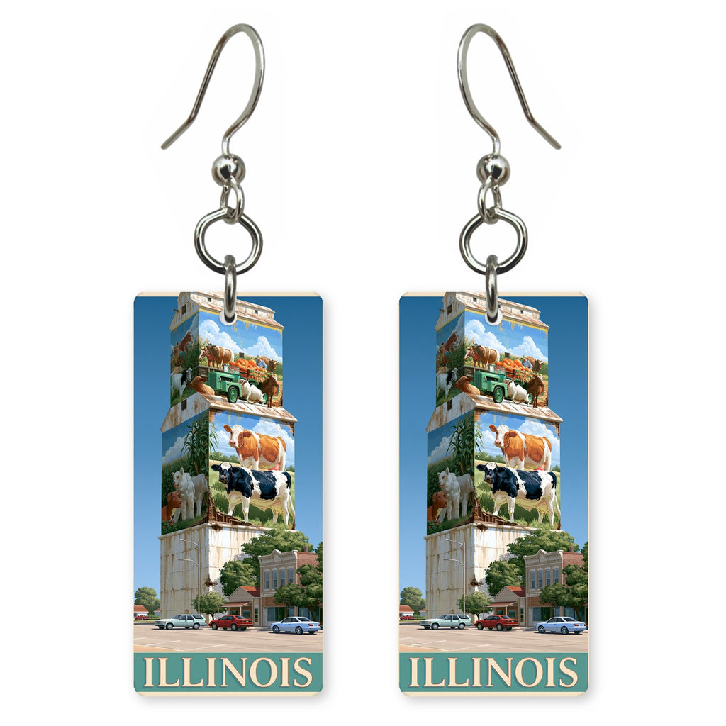 Illinois grain elevator mural ii earrings