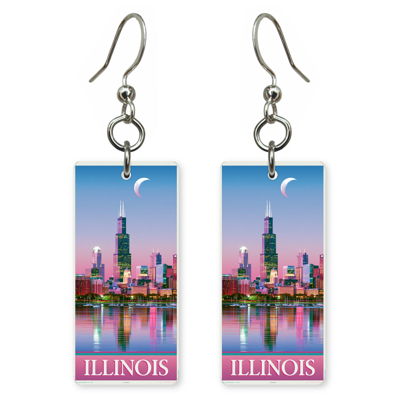 Illinois chicago skyline dusk i earrings