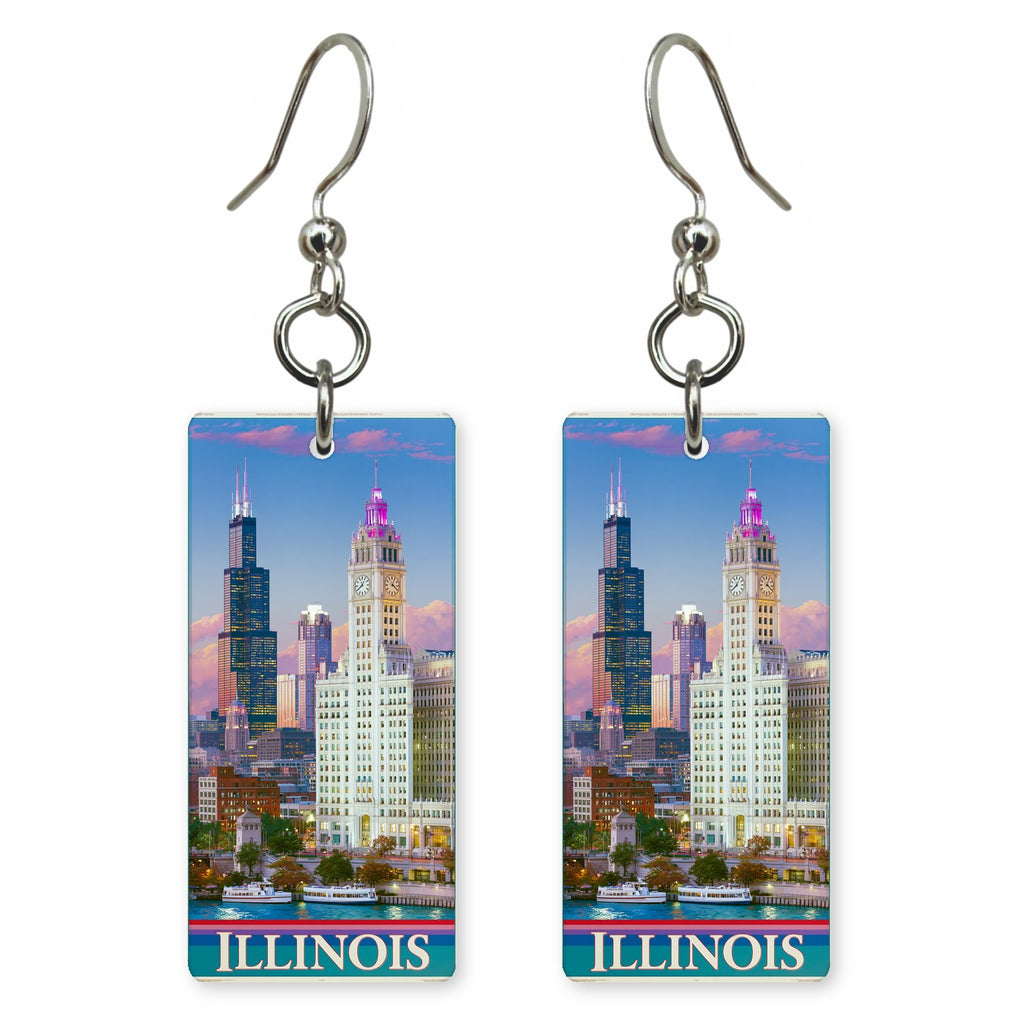 Illinois chicago skyline dusk ii earrings