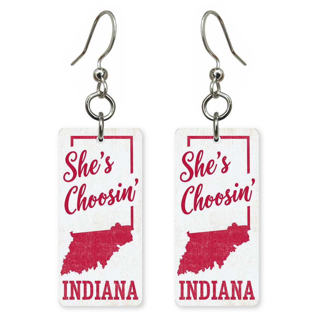 Red Outline — She's Choosing earrings, shown as a pair