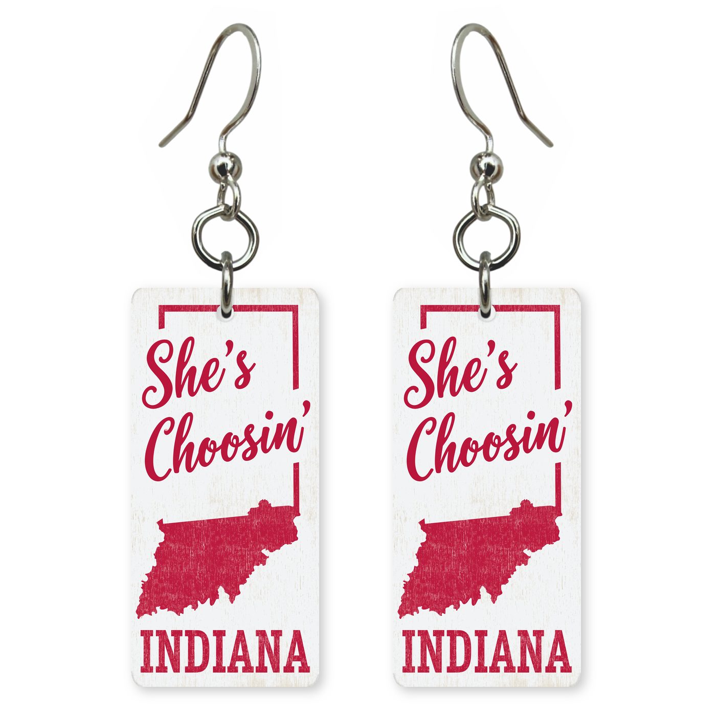 Red Outline — She's Choosing earrings, shown as a pair