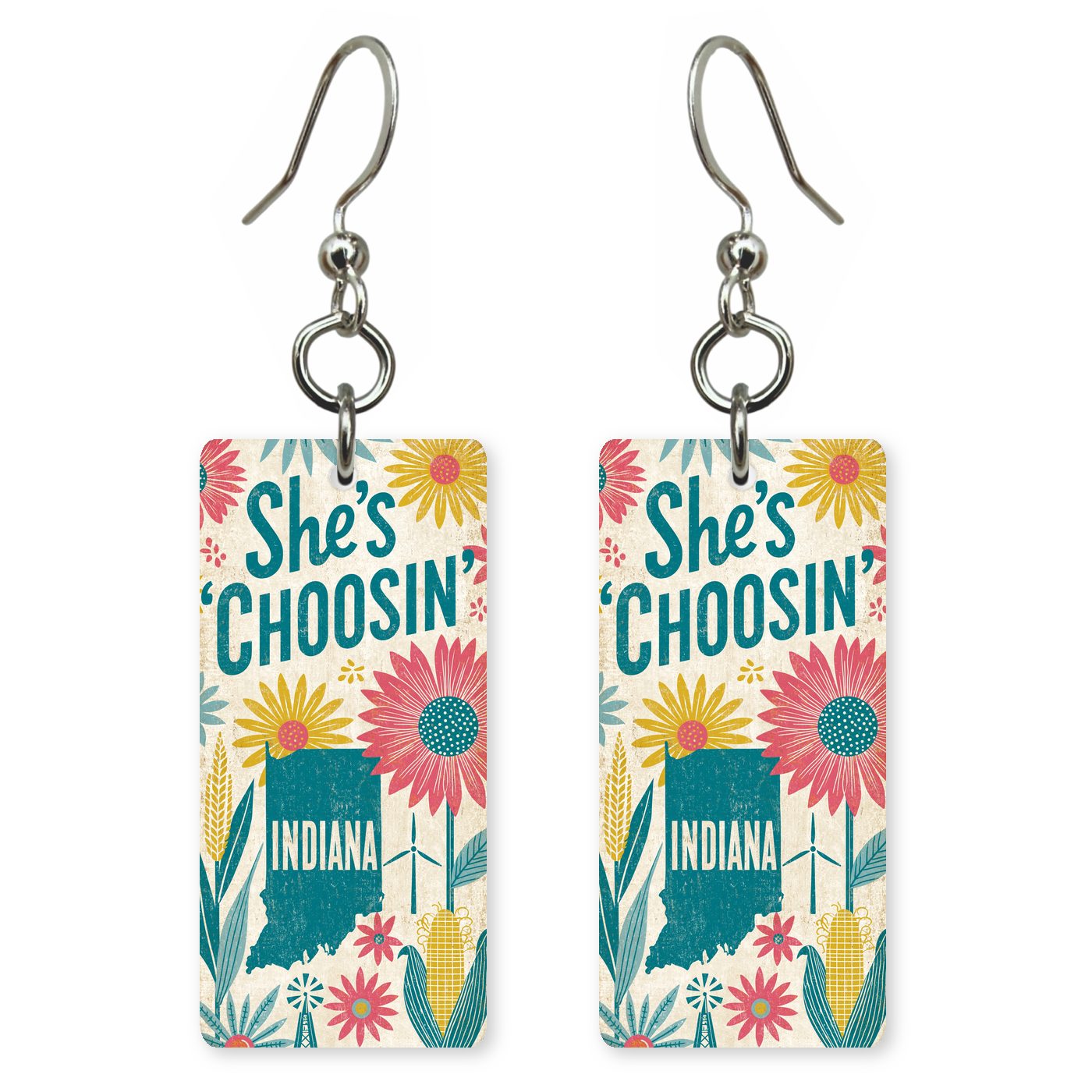 Teal Floral — She's Choosing earrings, shown as a pair