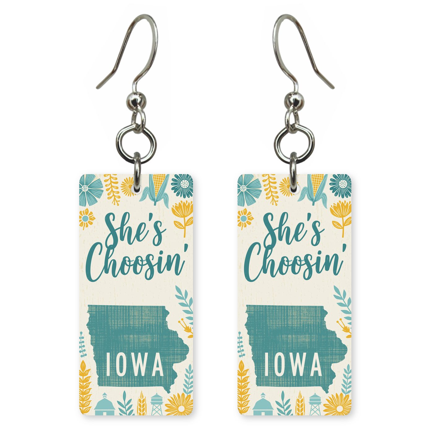 Blue Floral Silhouette — She's Choosing earrings, shown as a pair