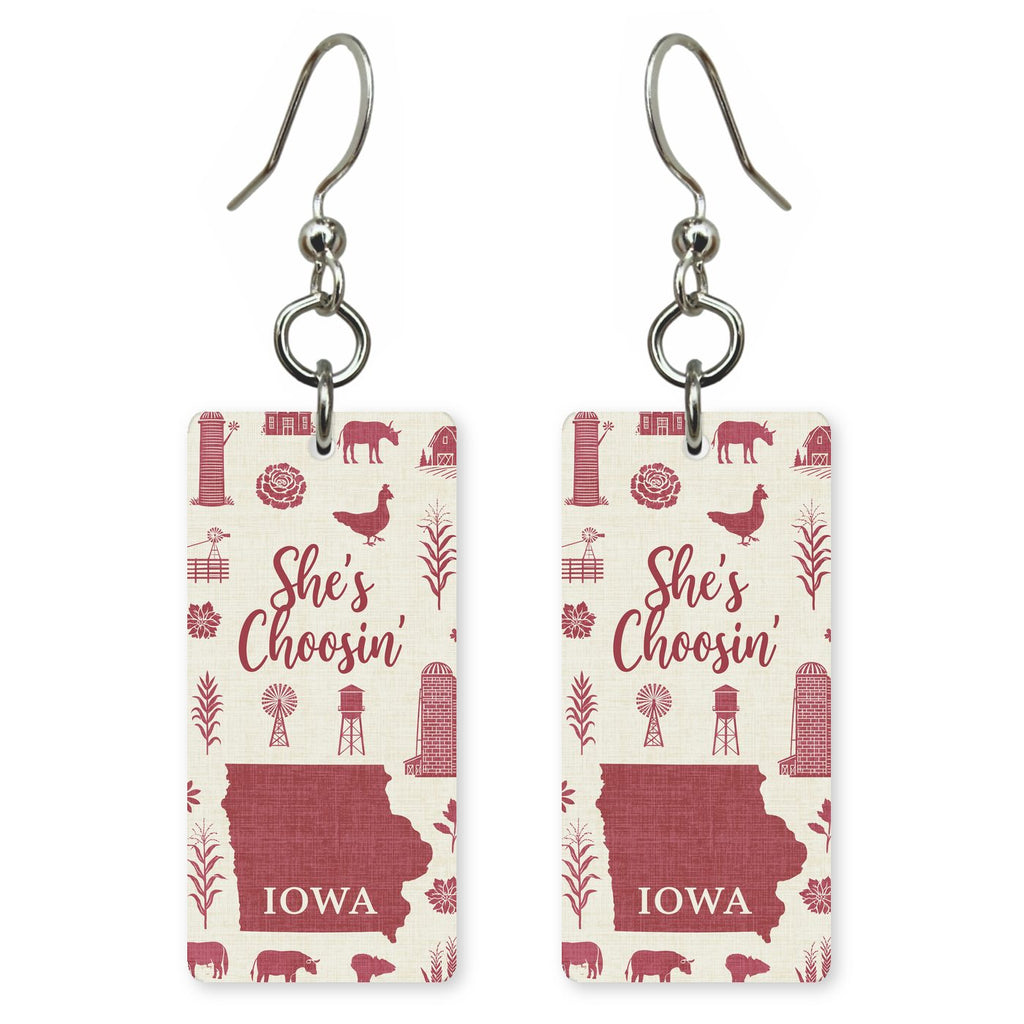 Red Farm Icons — She's Choosing earrings, shown as a pair