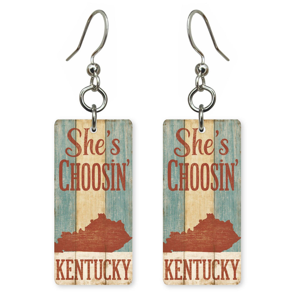 Wood Plank — She's Choosing earrings, shown as a pair