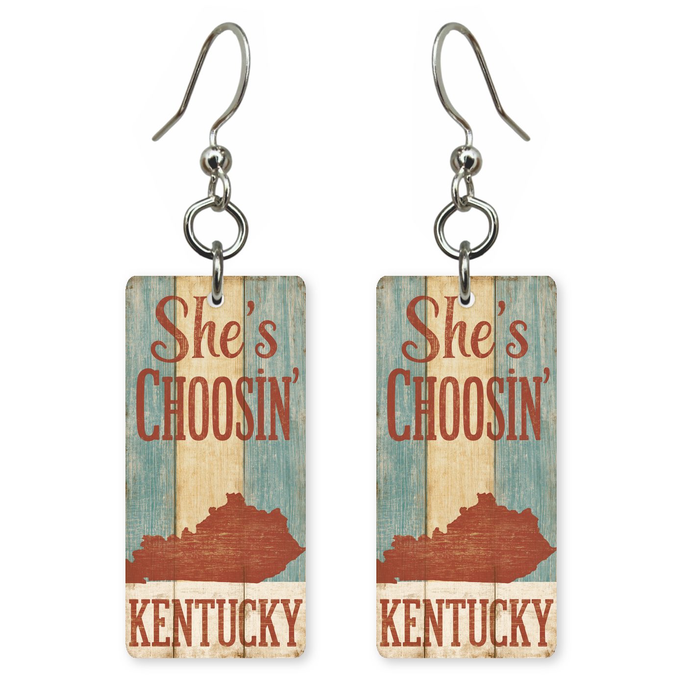Wood Plank — She's Choosing earrings, shown as a pair