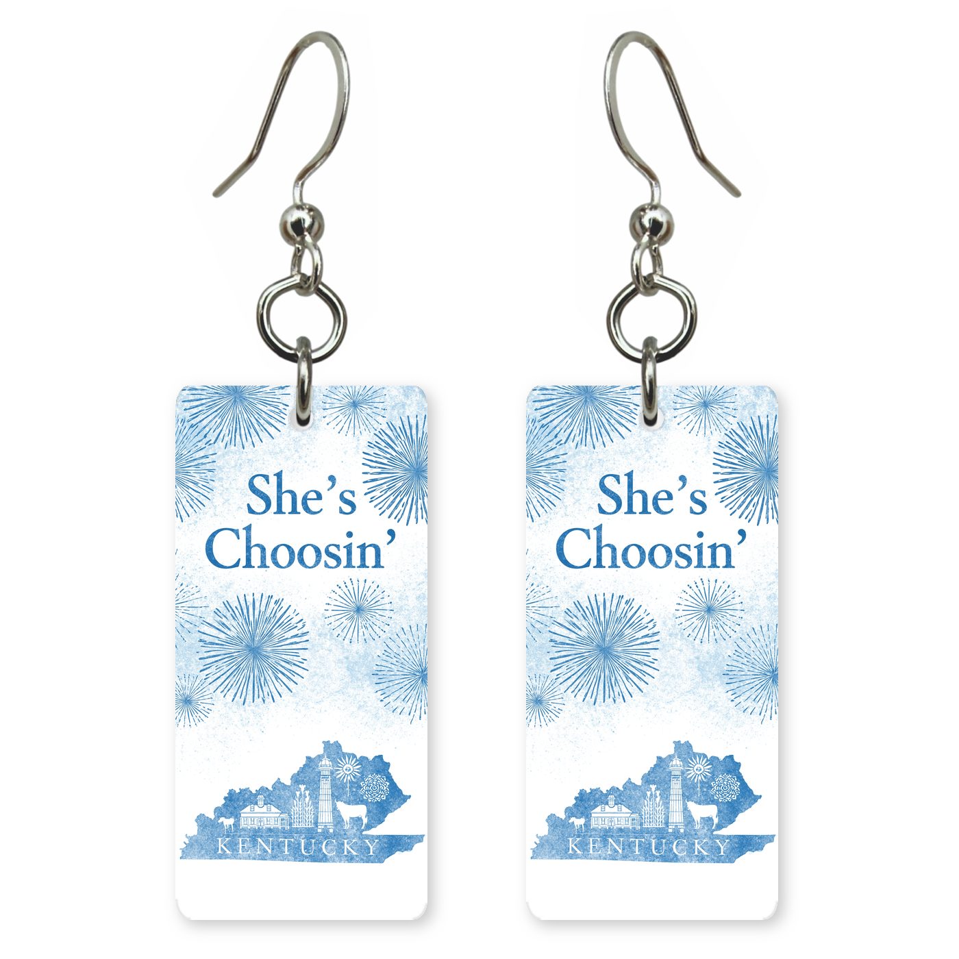 Blue Fireworks — She's Choosing earrings, shown as a pair