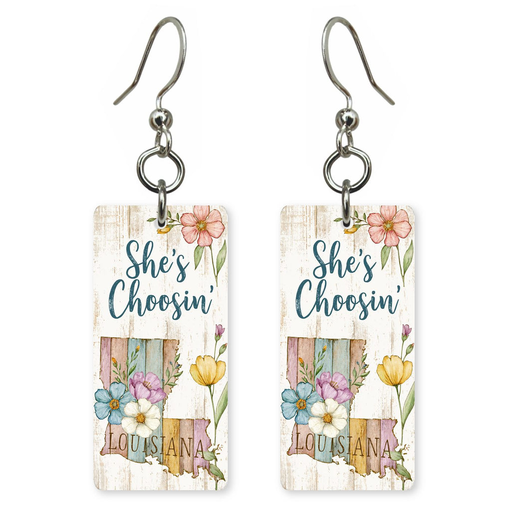 Floral Plank — She's Choosing earrings, shown as a pair