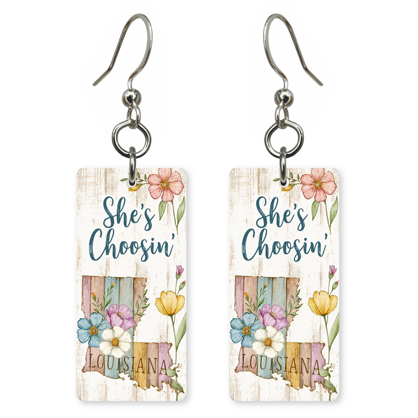 Floral Plank — She's Choosing earrings, shown as a pair