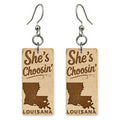 Brown Burlap — She's Choosing earrings, shown as a pair