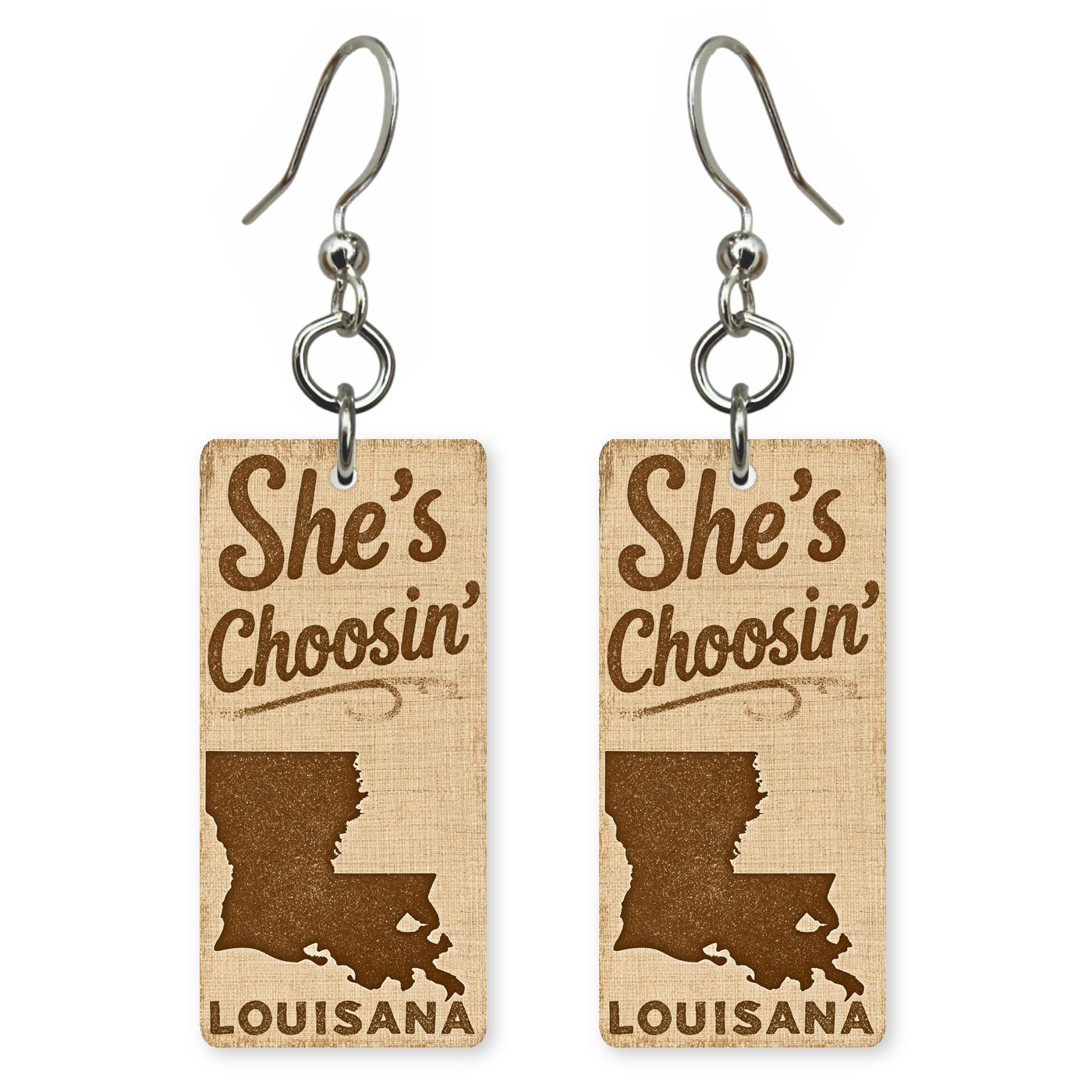 Brown Burlap — She's Choosing earrings, shown as a pair