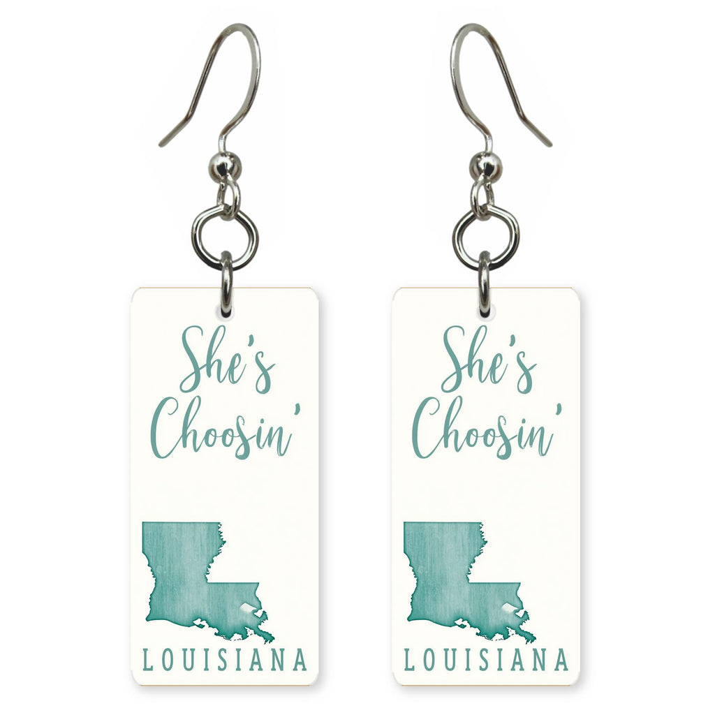 Teal Outline — She's Choosing earrings, shown as a pair