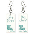 Teal Outline — She's Choosing earrings, shown as a pair