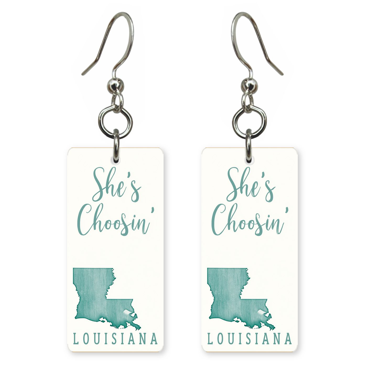 Teal Outline — She's Choosing earrings, shown as a pair